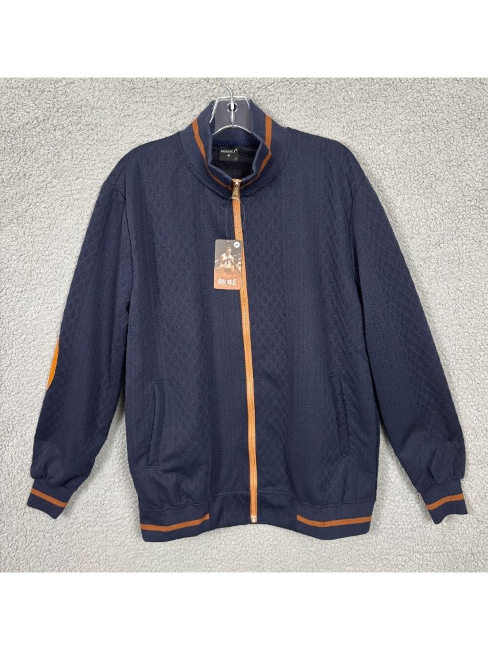 Riskrole Mens Lightweight Jacket Jacquard Full Zip Stand Collar Blue Size M NWT